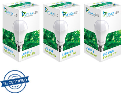 Syska 9 W Basic Standard B22 LED Bulb(White, Pack of 3)