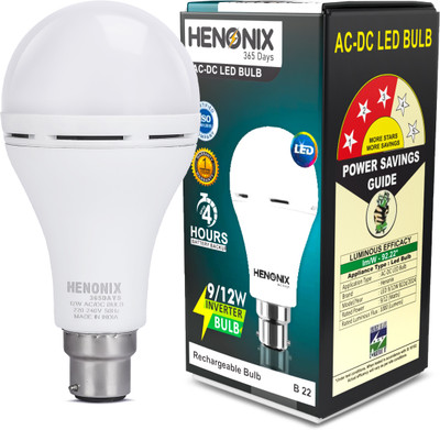 HENONIX 12W Inverter LED Bulb | Rechargeable | Battery Backup | Cool White | B22 4 hrs Bulb Emergency Light(White)