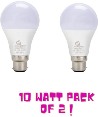 Glowing Night 10 W Basic Round B22 LED Bulb(White, Pack of 2)