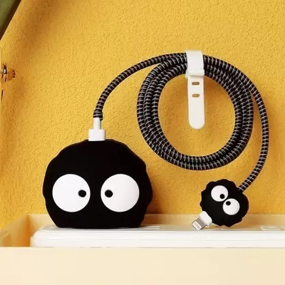 AUDICE Iphone Charger Cover For 18W/20W | Cute 3D Cartoon Character Big Eyes CarbonBall Cable Protector(Black)