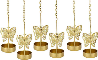 pleasing forest Hanging Tealight Candle Holder Iron 1 - Cup Tealight Holder(Gold, Pack of 6)