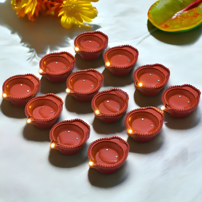 Sajo Fashion Water Sensor Diya Set Decorative Diya LED Lights E-Diya I Battery Operated Plastic (Pack of 6) Table Diya Set(Height: 2 inch)