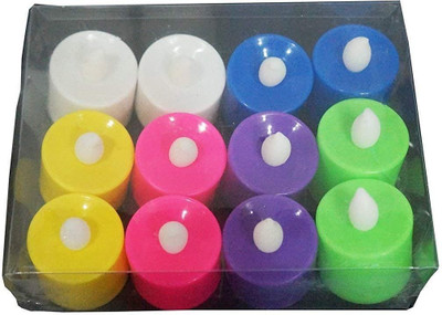 pleasing forest ® Led T Light Candles Battery Operated Diya Flame Less Smoke Less Candle(Multicolor, Pack of 12)