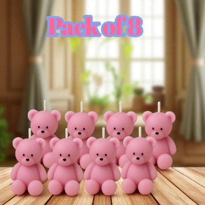 ECOMHAVEN Teddy Bear Shape Decorative Candle for Home, Festival Candle(Pink, Pack of 8)