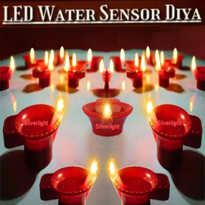 Modern Home LED Diya with Water Sensor Battery Powered For Temple Office/Home Decoration Candle(Orange, Pack of 12)
