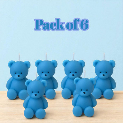 ECOMHAVEN Teddy Bear Shape Decorative Candle for Home, Festival Candle(Blue, Pack of 6)