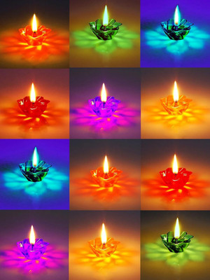 BS NATURAL 3D Shadow Reflection Floating Plastic Lamp|Decorative Diwali Diya Candle_pd2456 Plastic (Pack of 24) Table Diya Set(Height: 2.5 inch)