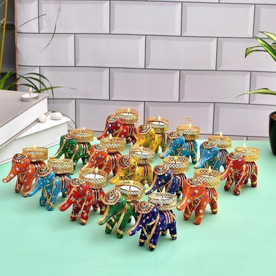 AtheenaAris Pack Of 18 Elephant Candle holders for Decoration with Tealight Candle(Multicolor, Pack of 18)