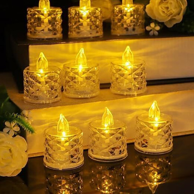 PRIMERISE 12 Pcs Decorative LED Tealight for Gifting, Mandir, Office & Home Décor Candle(Yellow, Pack of 12)