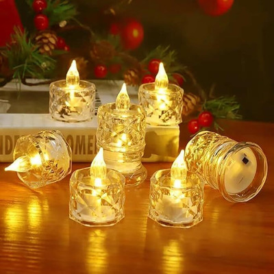 Drisona' Flameless & Smokeless Transparent Acrylic Led Tea Light Candle(Yellow, Pack of 6)