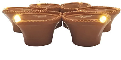 AbhiCart Water Sensor Diya, Artificial flameless led Candles for water Sensor Diya, Candle(Brown, Pack of 6)