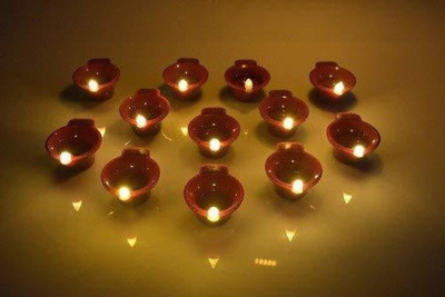 AbhiCart Water Sensor Brown Real Diya, Lighten Up When Fill with Water (Yellow Leight) Candle(Brown, Pack of 9)