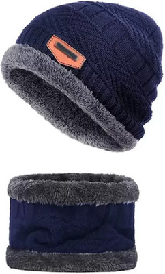 vactly Woven, Self Design Beanie Cap(Pack of 2)
