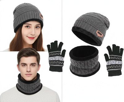 FLEXCY Unisex Winter Woolen Beanie Scarf set winter Cap
