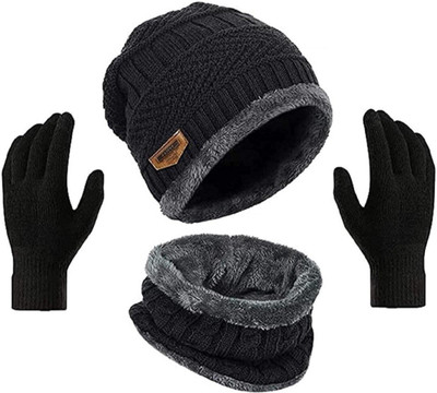 Evanden Woven, Solid, Self Design Beanie Cap(Pack of 3)