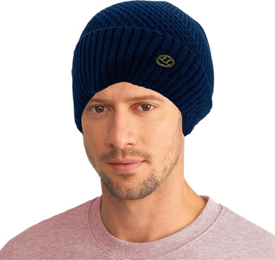 TRUE INDIAN Solid, Self Design Beanie Cap