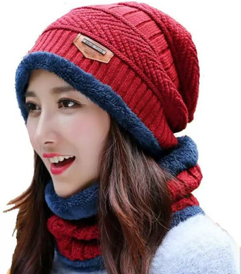EMPOISON Solid, Woven, Self Design Beanie Cap
