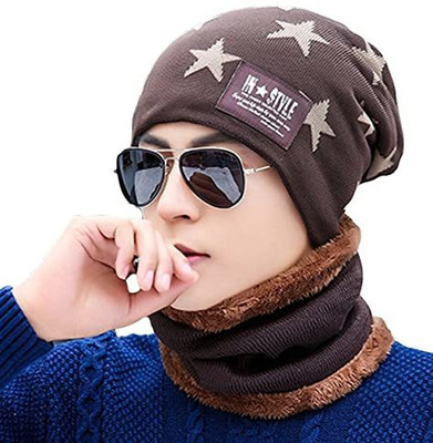 GlamSmart Self Design Beanie Cap(Pack of 2)