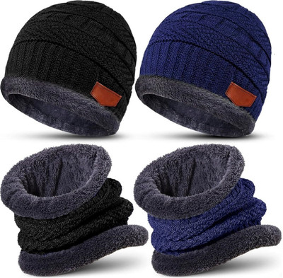 HAPPIEST CREATIONS Solid Beanie Cap(Pack of 2)