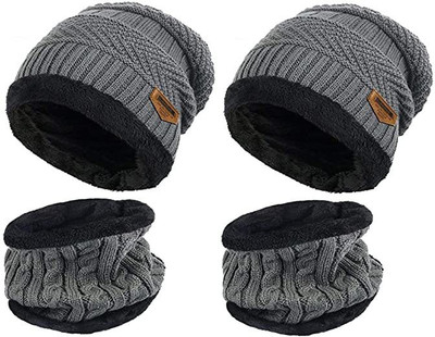 NS Fasion Self Design Beanie Cap(Pack of 2)