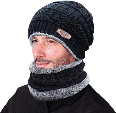 TRUE INDIAN Self Design, Solid Beanie Cap