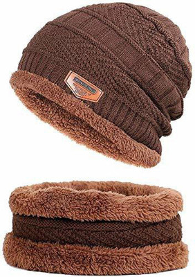 vactly Woven, Self Design Beanie Cap(Pack of 2)