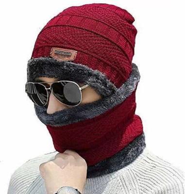 Winntressy Woven, Solid, Self Design Beanie Cap(Pack of 2)