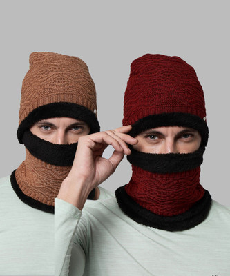 Winntressy Self Design Beanie Cap(Pack of 2)