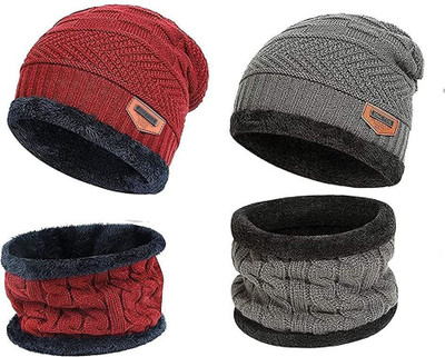TruFlair Self Design Beanie Cap(Pack of 4)