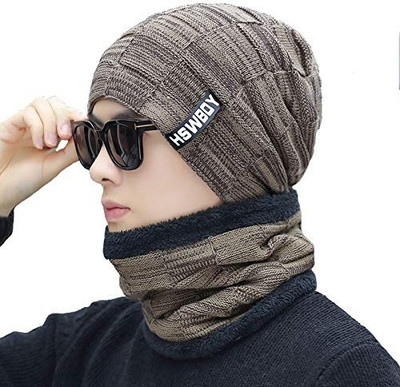 Relieco Self Design Beanie Cap(Pack of 2)