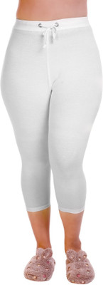 MUKHAKSH Capri For Girls Casual Solid Cotton Lycra Blend(White Pack of 1)