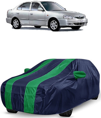 ANTOFY Car Cover For Hyundai Accent 1.5i (With Mirror Pockets)(Green, Blue)