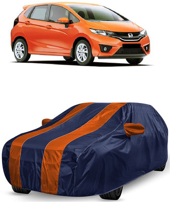 ANTOFY Car Cover For Honda Jazz S Diesel (With Mirror Pockets)(Orange, Blue)