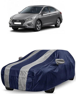 ANTOFY Car Cover For Hyundai Verna CRDi 1.6 SX Option (With Mirror Pockets)(White, Blue)