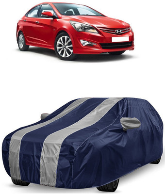 ANTOFY Car Cover For Hyundai Verna Fluidic DTHR (With Mirror Pockets)(White, Blue)