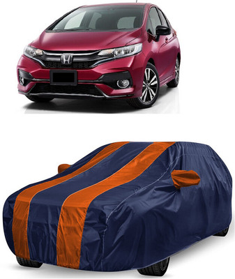 ANTOFY Car Cover For Honda Jazz Facelift (With Mirror Pockets)(Orange, Blue)