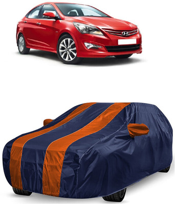 ANTOFY Car Cover For Hyundai Verna Fluidic DTHR (With Mirror Pockets)(Orange, Blue)