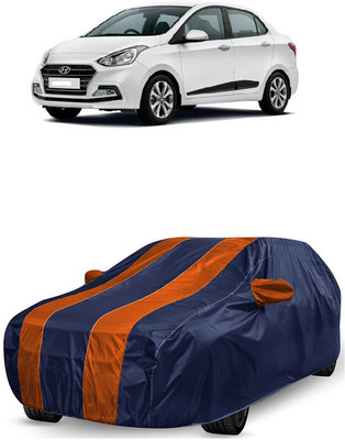 ANTOFY Car Cover For Hyundai Xcent (With Mirror Pockets)(Orange, Blue)