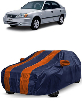ANTOFY Car Cover For Hyundai Accent Viva (With Mirror Pockets)(Orange, Blue)