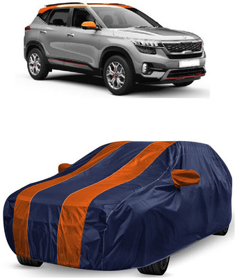 ANTOFY Car Cover For Kia Seltos GTK 1.4 Dual Tone (With Mirror Pockets)(Orange, Blue)