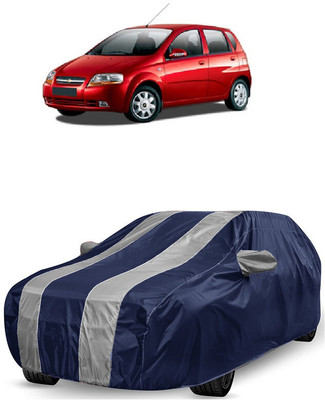 ANTOFY Car Cover For Chevrolet Aveo Uva (With Mirror Pockets)(White, Blue)