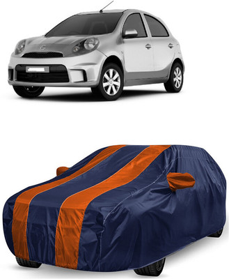 ANTOFY Car Cover For Nissan Micra Active (With Mirror Pockets)(Orange, Blue)