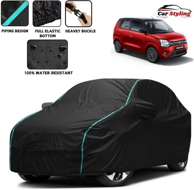 Car Styling Car Cover For Maruti Suzuki WagonR, WagonR Stingray, Wagon R LXI, Universal For Car (With Mirror Pockets)(Black, Blue)
