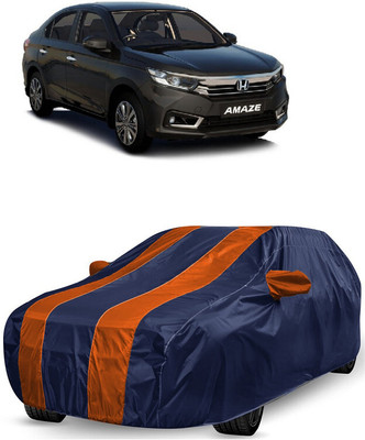 ANTOFY Car Cover For Honda Amaze (With Mirror Pockets)(Orange, Blue)