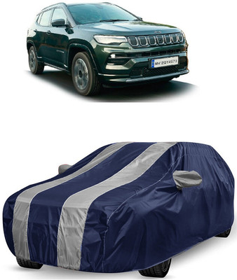 ANTOFY Car Cover For Jeep Compass (With Mirror Pockets)(White, Blue)