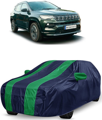 ANTOFY Car Cover For Jeep Compass (With Mirror Pockets)(Green, Blue)