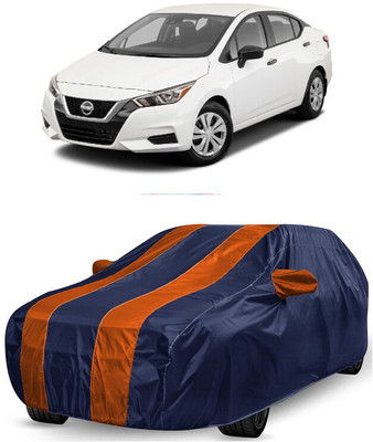 ANTOFY Car Cover For Nissan Sunny (With Mirror Pockets)(Orange, Blue)
