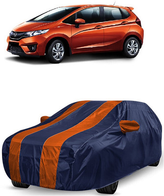 ANTOFY Car Cover For Honda Jazz (With Mirror Pockets)(Orange, Blue)