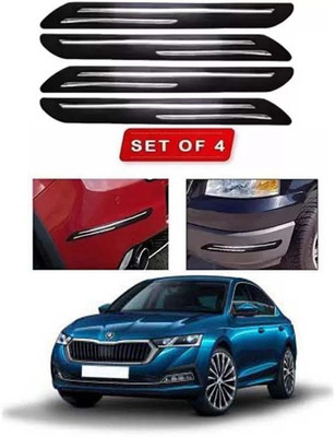 RONISH Microfibre, Silicone, Stainless Steel, Rubber Car Bumper Guard(Black, Silver, Pack of 4, Skoda, Universal For Car)