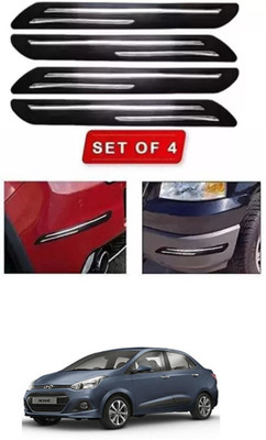 RONISH Microfibre, Silicone, Stainless Steel, Rubber Car Bumper Guard(Black, Silver, Pack of 4, Hyundai, Xcent)